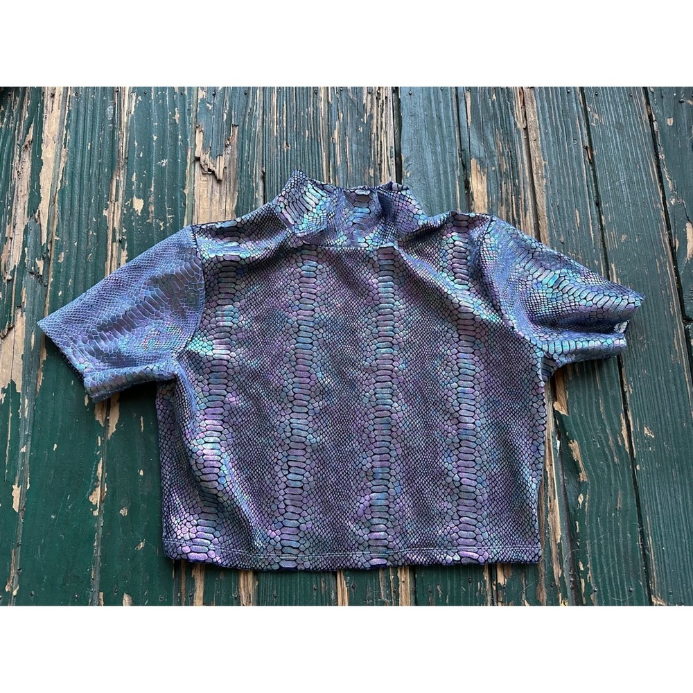 Magical Cutie Creations Iridescent Snakeskin Mock Neck‎ Crop Top rave L